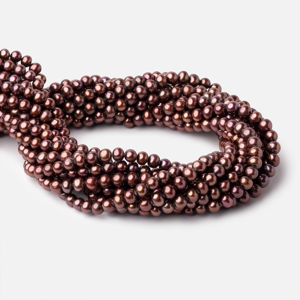 5x4 - 6x5mm Dark Chocolate side drilled Off Round Freshwater Pearl 16 inch 76 pieces - The Bead Traders