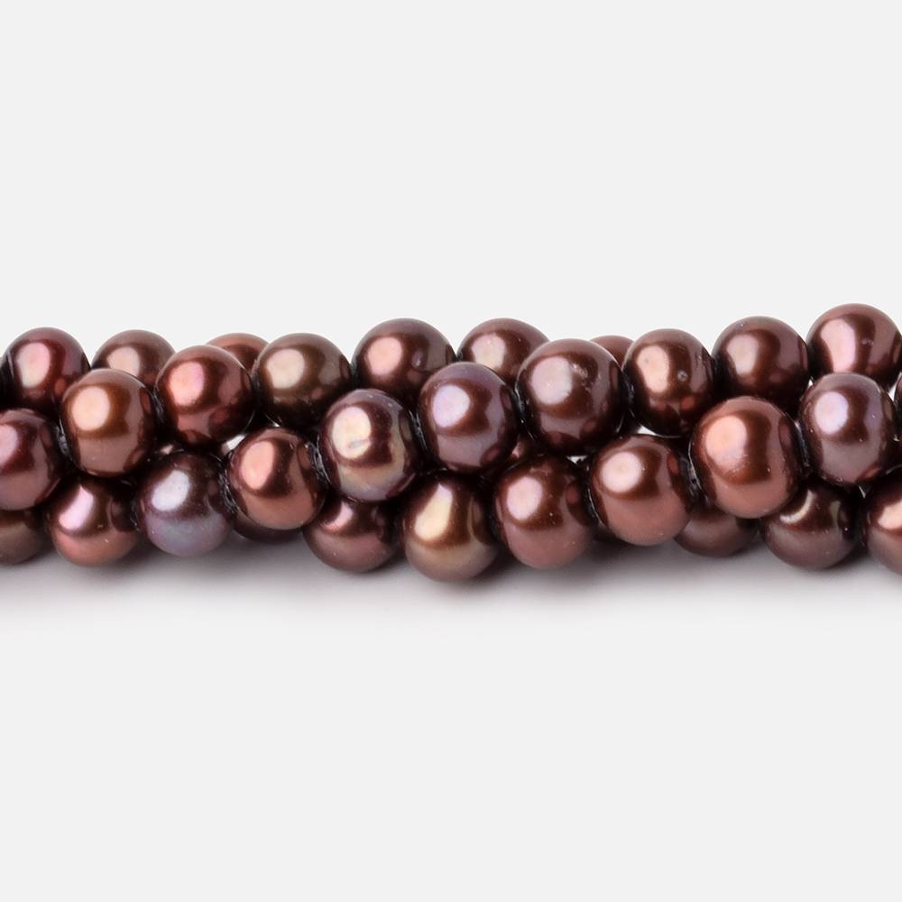 5x4 - 6x5mm Dark Chocolate side drilled Off Round Freshwater Pearl 16 inch 76 pieces - The Bead Traders
