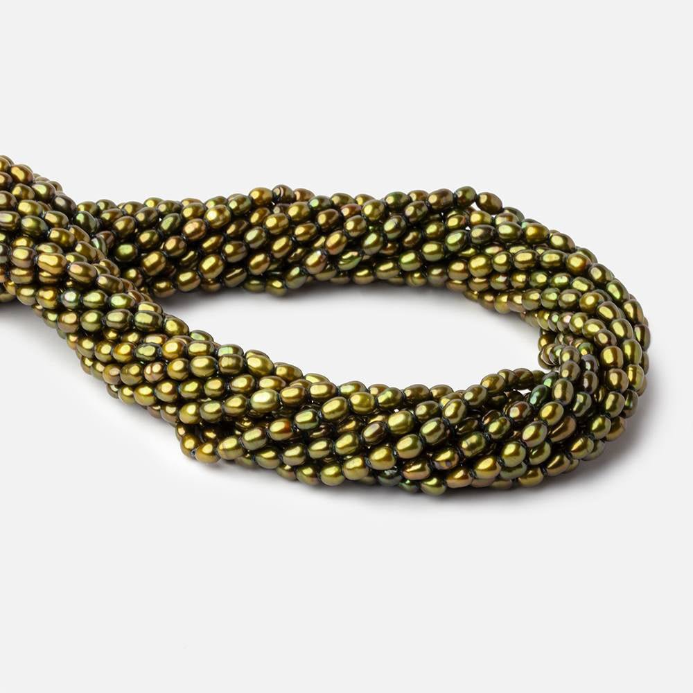 5x4mm Avocado Green Oval Pearl 15 inch 81 beads - The Bead Traders