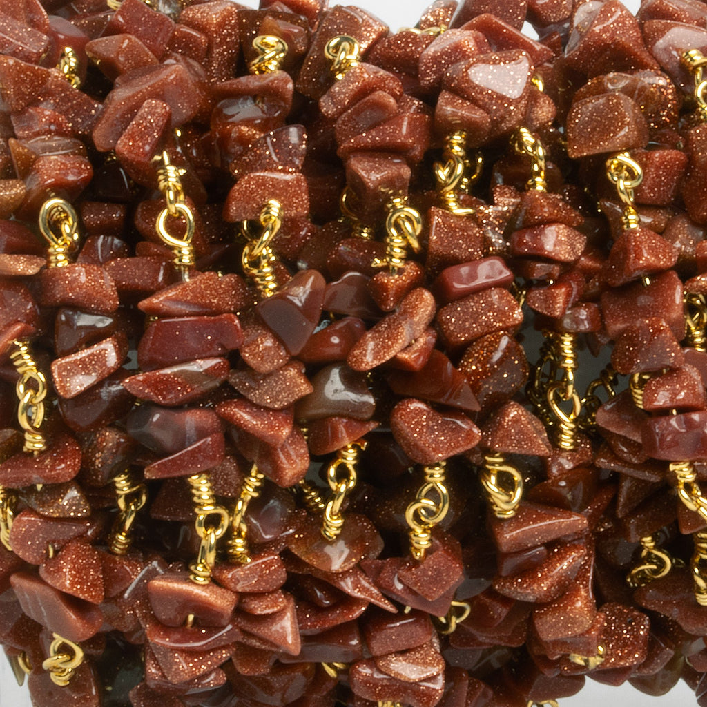 5x4mm Goldstone Nugget Gold Chain 85 beads - The Bead Traders