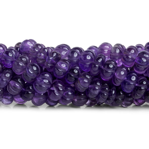 6-11mm Amethyst Carved Melons 18 inch 77 beads