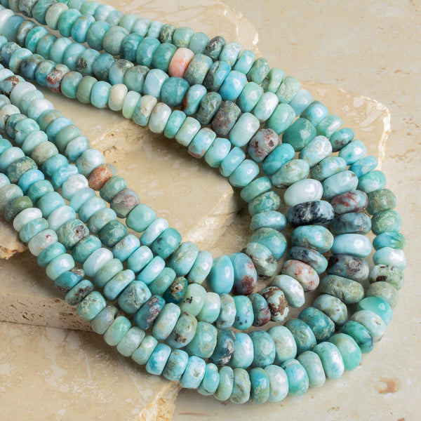 6-11mm Larimar Plain Rondelles 17 inch 110 beads