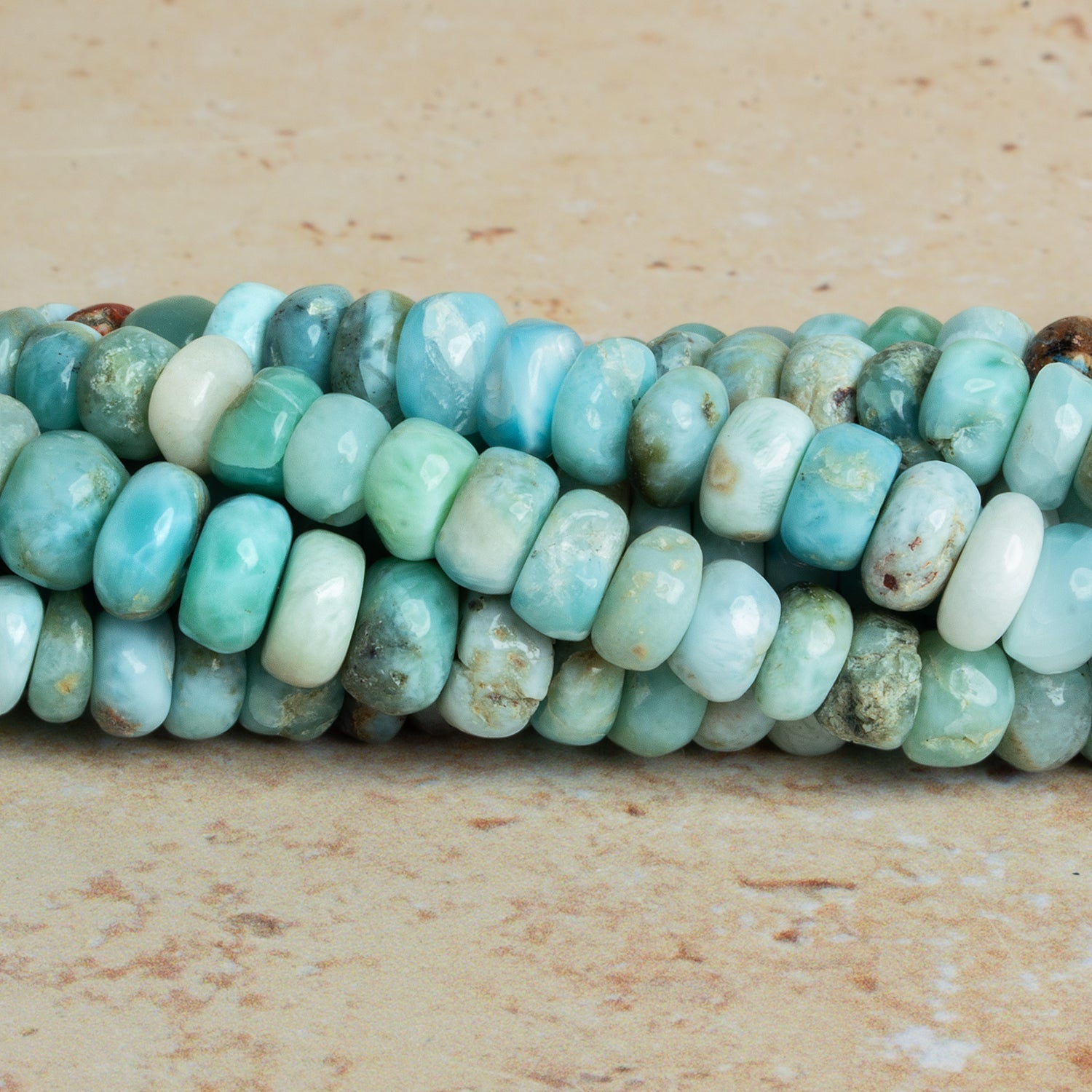 6-11mm Larimar Plain Rondelles 17 inch 110 beads - The Bead Traders