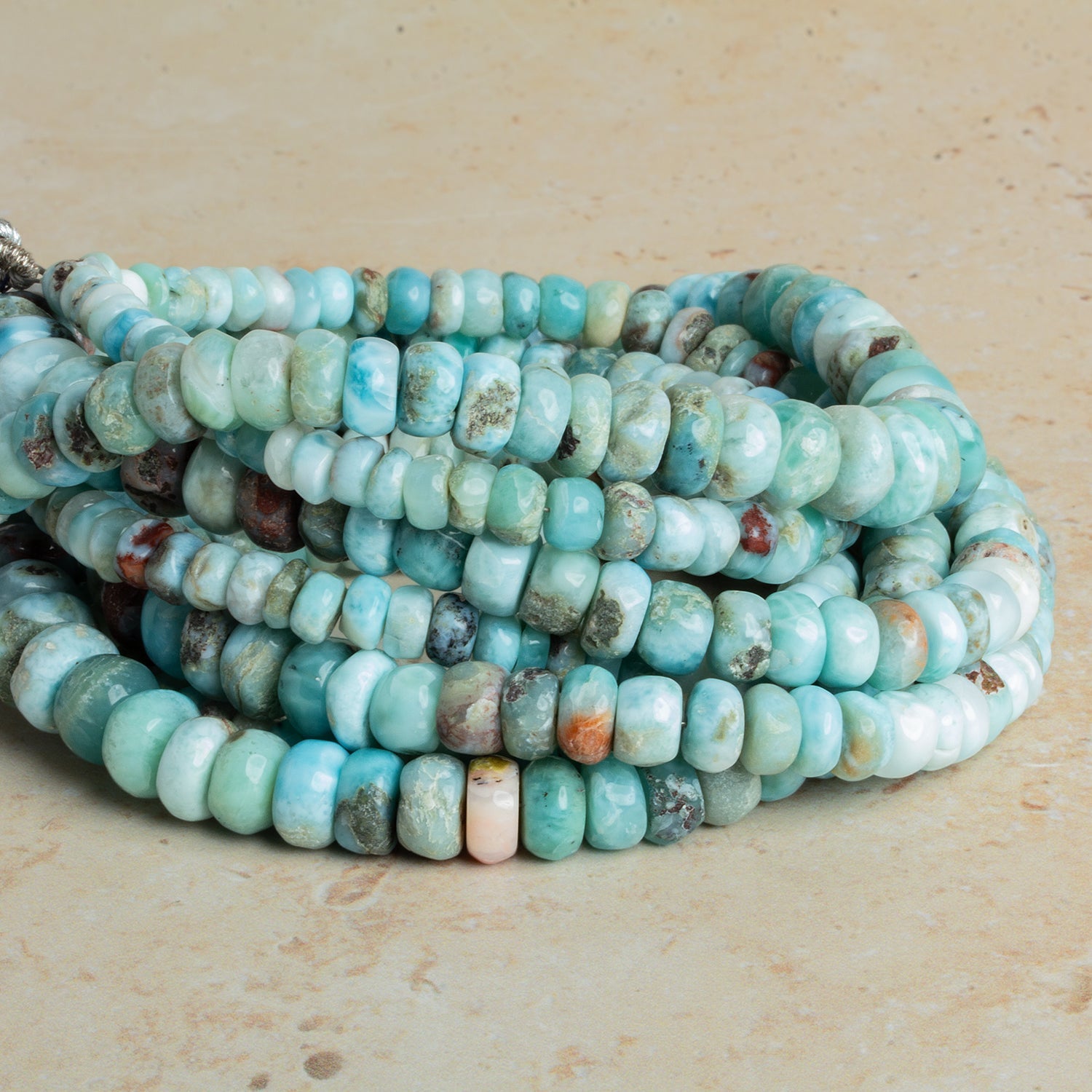 6-11mm Larimar Plain Rondelles 17 inch 110 beads - The Bead Traders