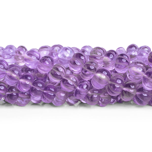 6-12mm Amethyst Carved Melons 18 inch 65 beads