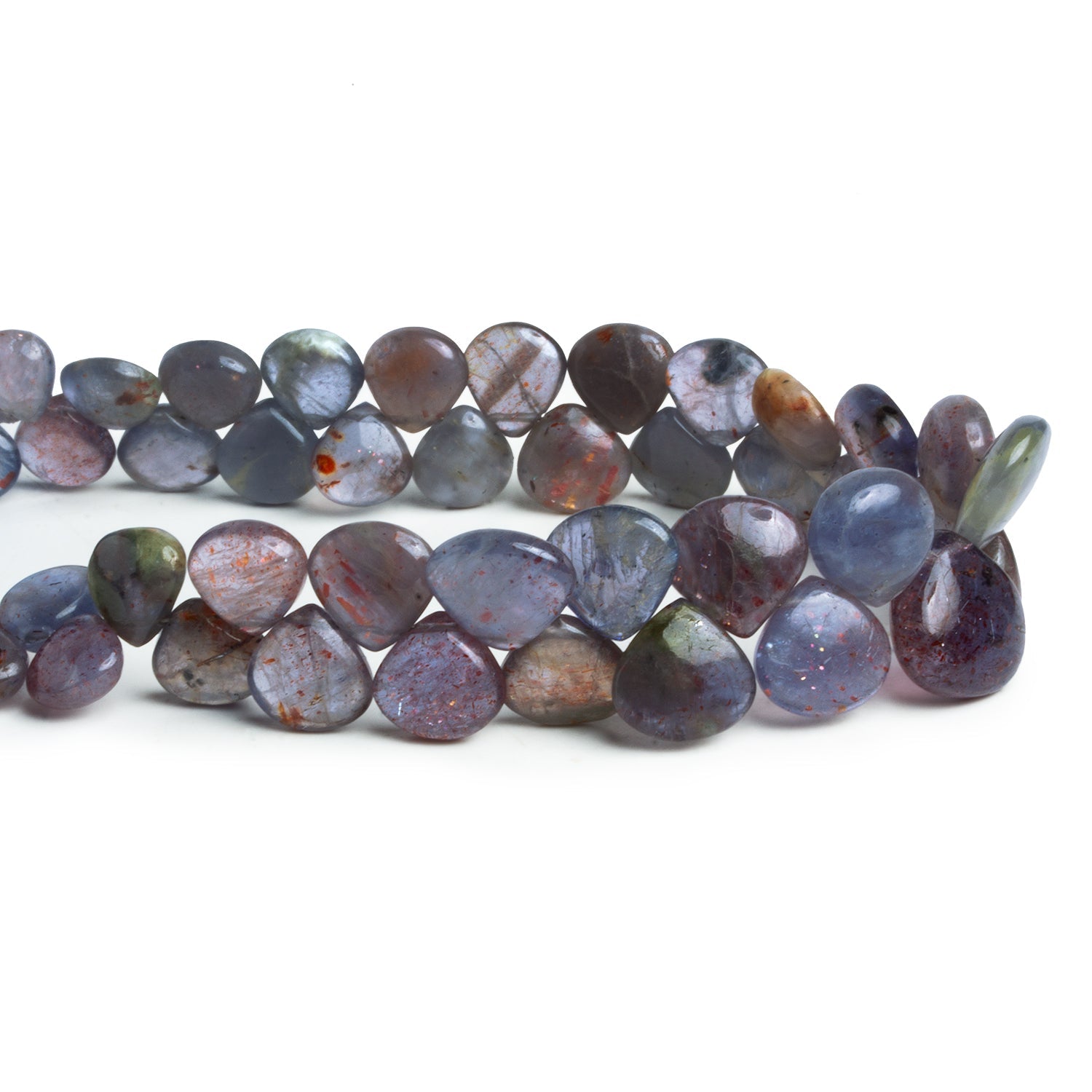 6 - 13mm Bloodshot Iolite Plain Hearts 8 inch 45 beads - The Bead Traders
