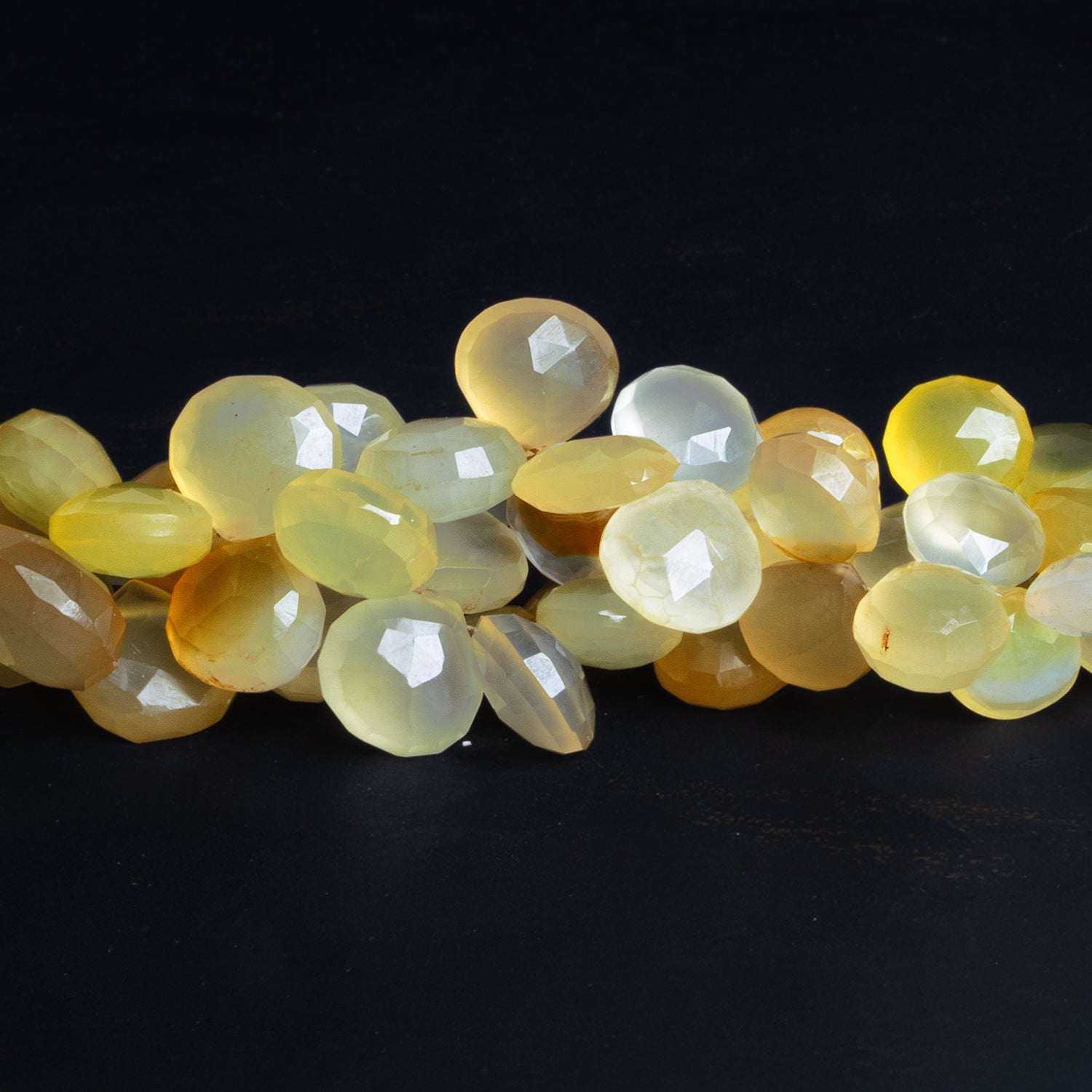 6 - 13mm Lemon Chiffon Chalcedony Faceted Hearts 7 inch 43 beads - The Bead Traders