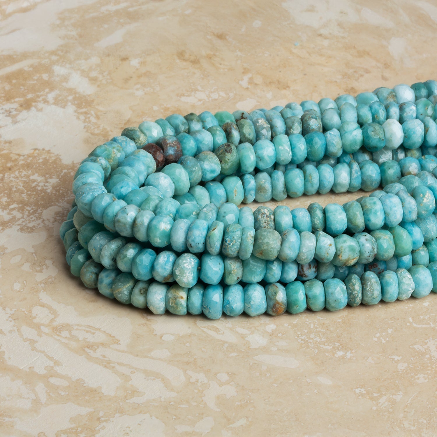 6 - 6.5mm Larimar Faceted Rondelles 8 inch 55 beads - The Bead Traders