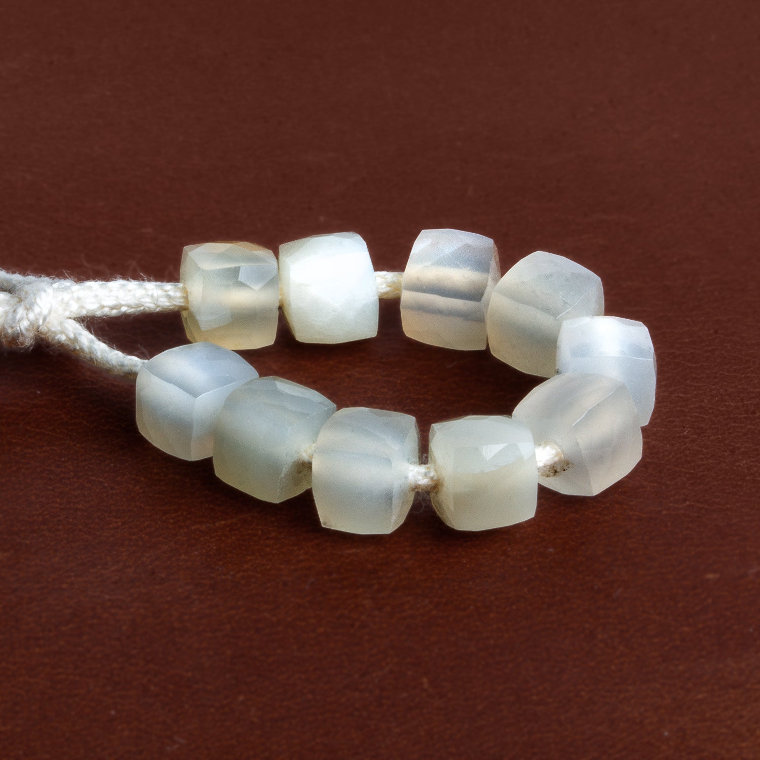 6-6.5mm White Moonstone 2mm Large Hole Faceted Cubes 10 Beads - The Bead Traders