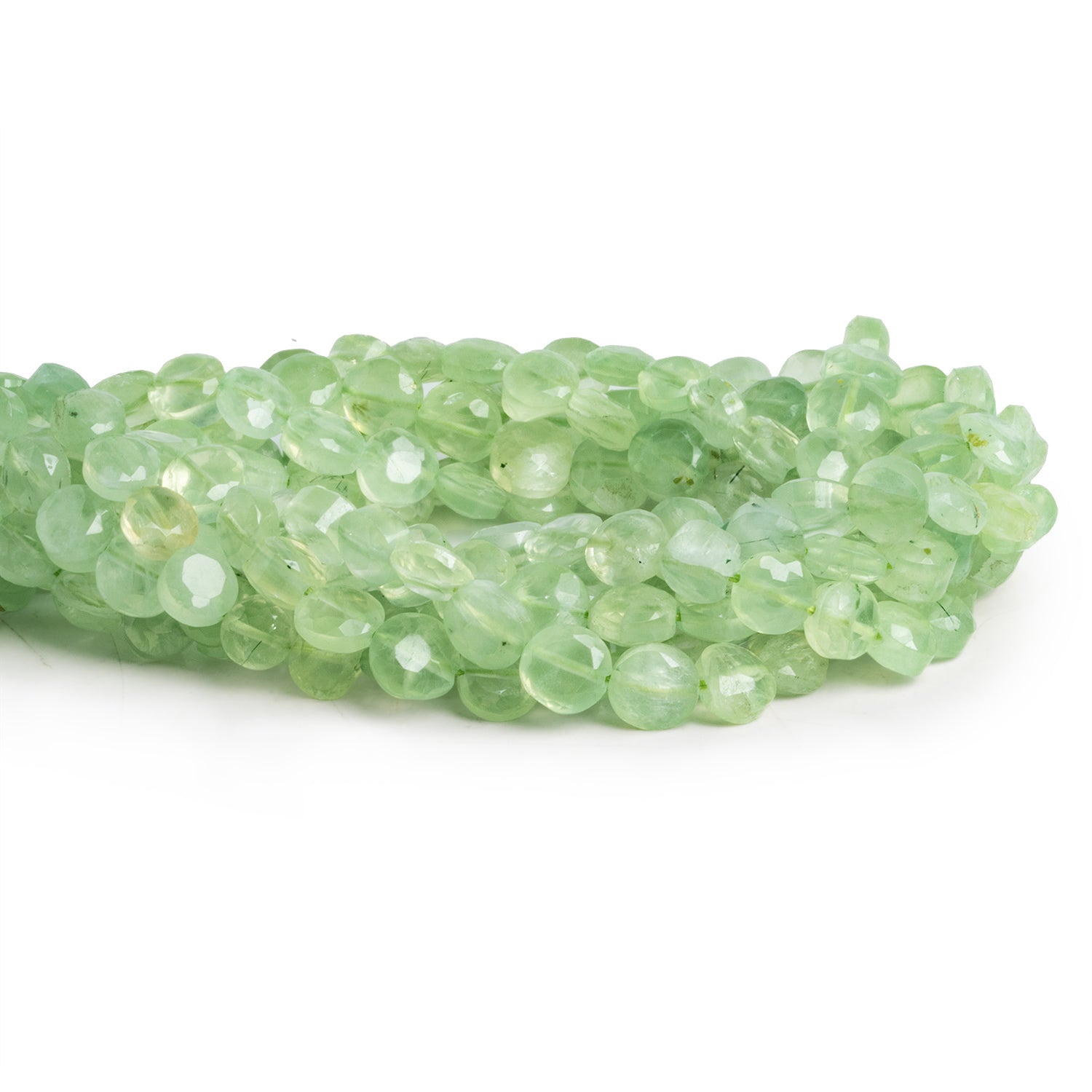 6 - 7.5mm Prehnite Faceted Coins 12 inch 51 beads - The Bead Traders