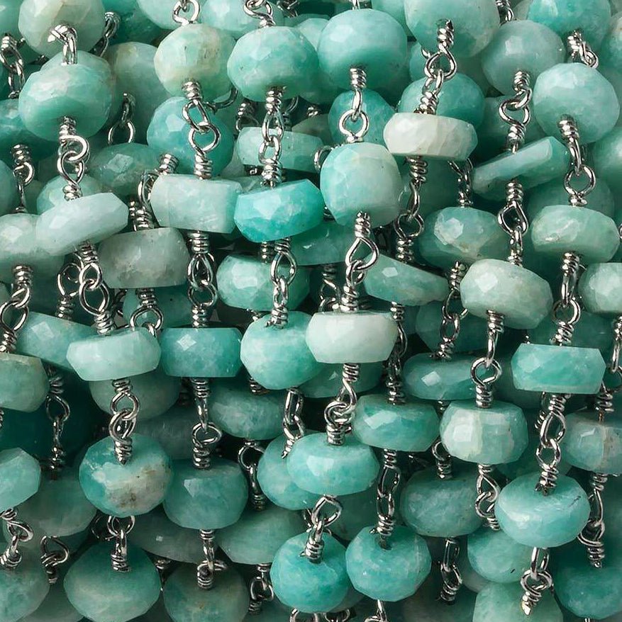 6-7mm Amazonite faceted rondelle Silver Chain 30 beads - The Bead Traders