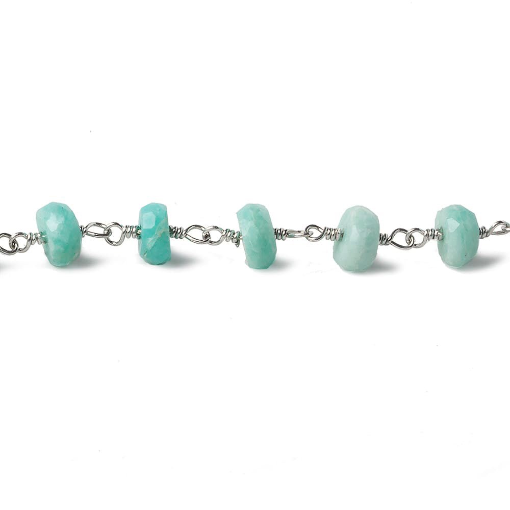 6-7mm Amazonite faceted rondelle Silver Chain 30 beads - The Bead Traders