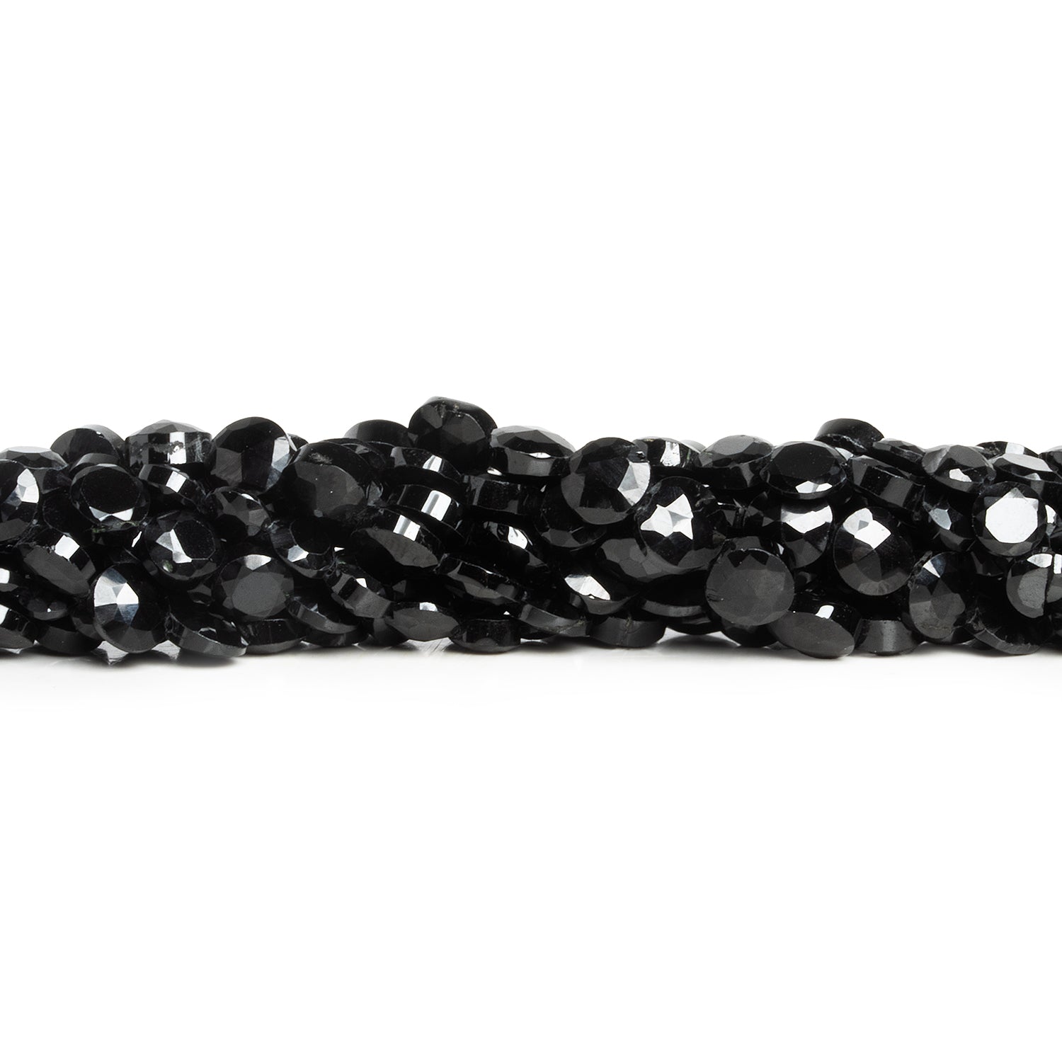 6 - 7mm Black Spinel Faceted Coins 12 inch 55 beads - The Bead Traders