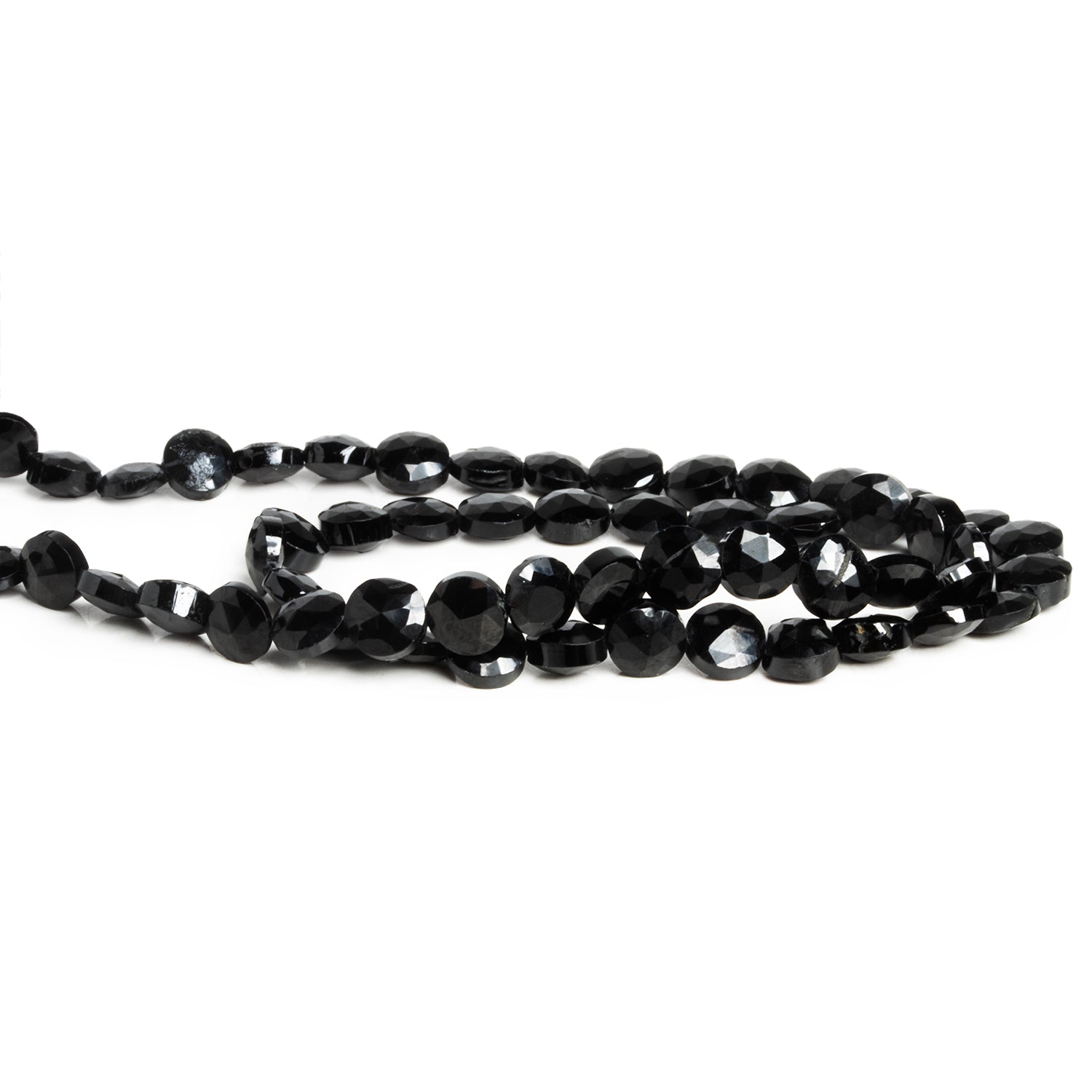 6 - 7mm Black Spinel Faceted Coins 12 inch 55 beads - The Bead Traders