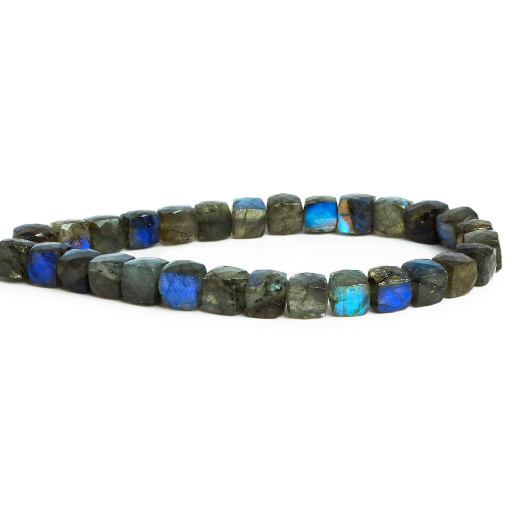 6 - 7mm Blue Flash Labradorite Faceted Cubes 8 inch 28 beads - The Bead Traders
