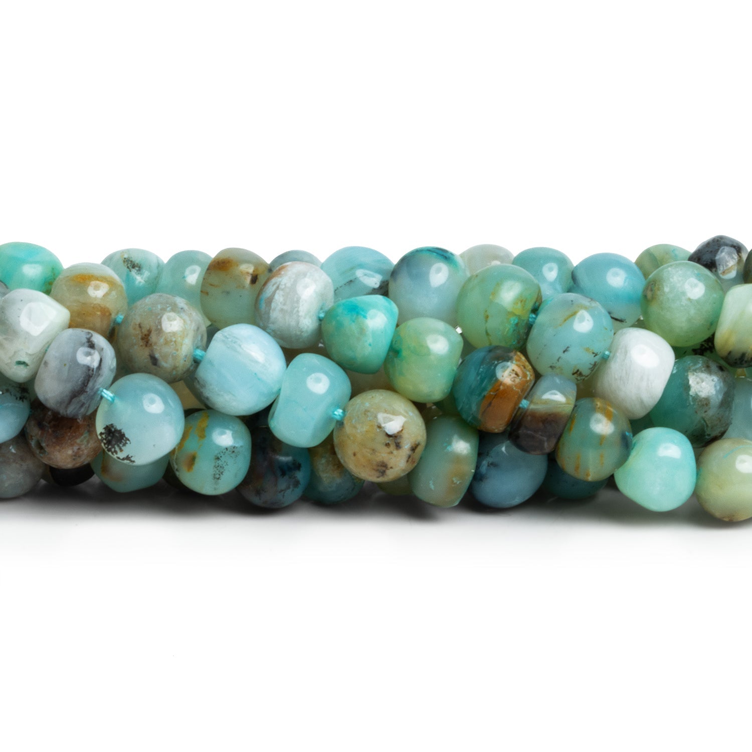 6 - 7mm Blue Peruvian Opal Plain Rondelles 12 inch 65 beads - The Bead Traders