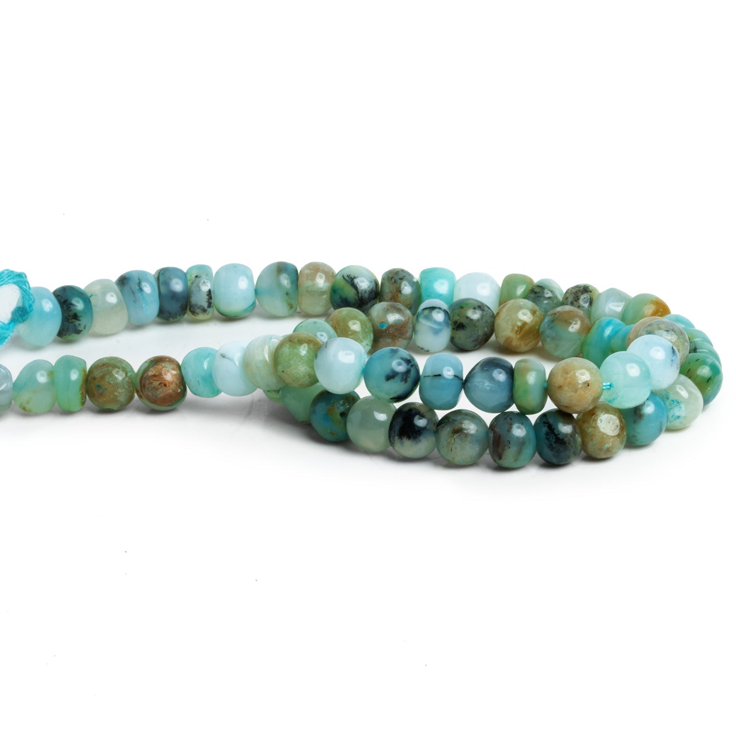 6 - 7mm Blue Peruvian Opal Plain Rondelles 12 inch 65 beads - The Bead Traders