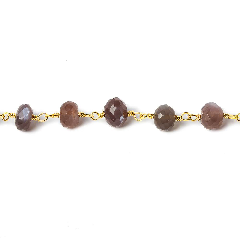 6-7mm Chocolate Moonstone rondelle Gold Chain 28 beads - The Bead Traders