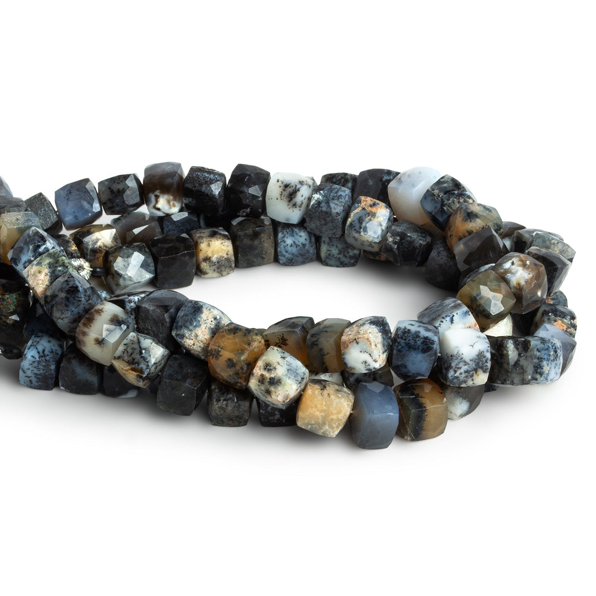 6-7mm Dendritic Opal Faceted Cubes 7.5 inch 29 beads - The Bead Traders