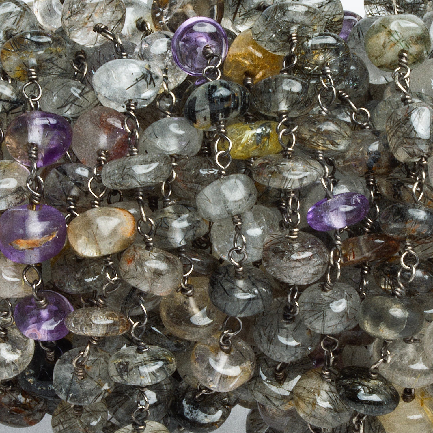 6 - 7mm Multicolor Rutilated Quartz Rondelled Black Gold Chain 29 beads - The Bead Traders