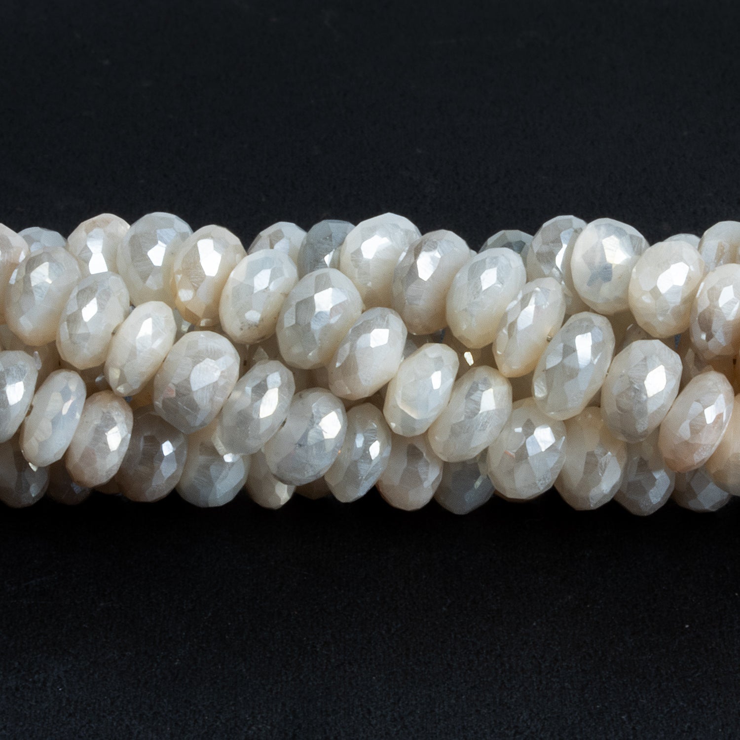 6 - 7mm Mystic Cream Moonstone Faceted Rondelles 8 inch 45 beads - The Bead Traders
