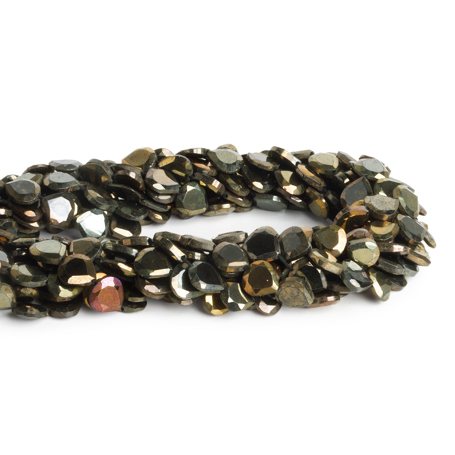6-7mm Mystic Gold-Tone Black Spinel Hearts 12 inch 48 beads - The Bead Traders