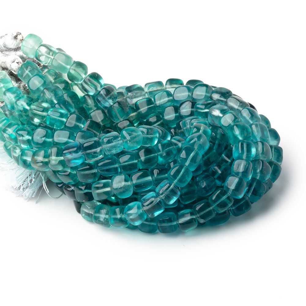6 - 7mm Neon Teal Fluorite Plain Cubes 7.5 inch 27 beads AA Grade - The Bead Traders
