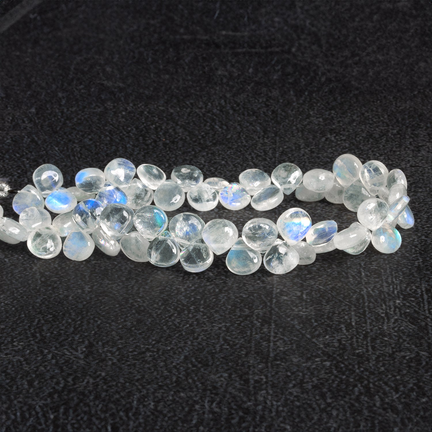 6-7mm Rainbow Moonstone Plain Hearts 8 inch 55 beads - The Bead Traders