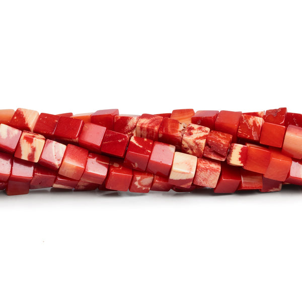 6-7mm Red Coral Cubes 17 inch 70 beads