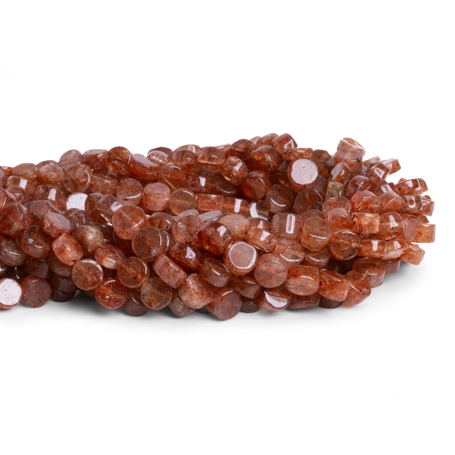 6 - 7mm Strawberry Quartz Handcut Coins 12 inch 40 beads - The Bead Traders