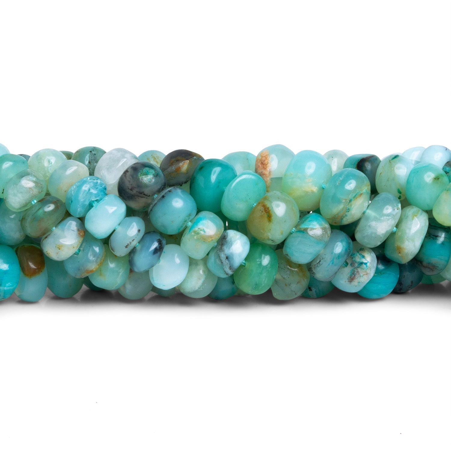 6 - 8mm Blue Peruvian Opal Plain Rondelles 12 inch 75 beads - The Bead Traders