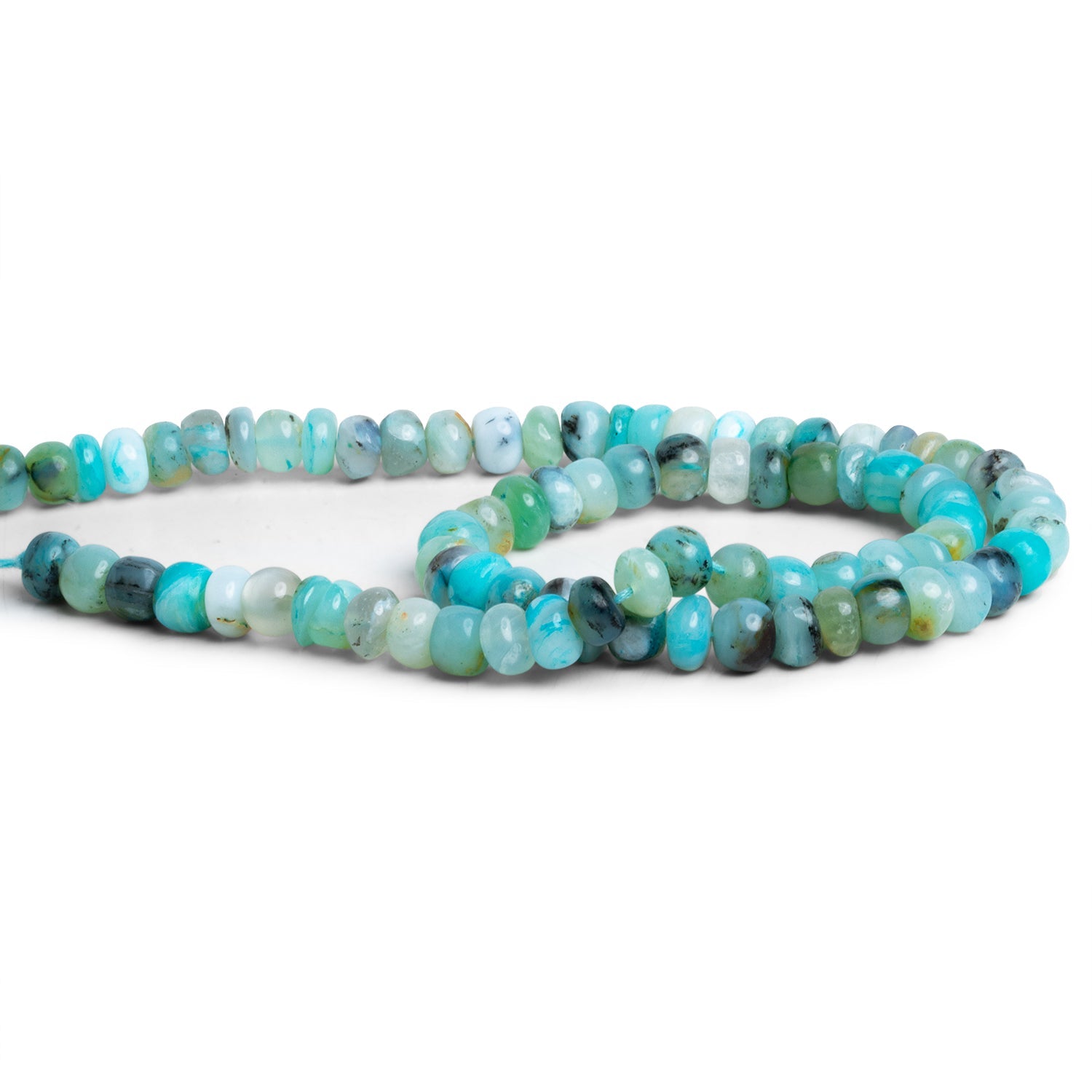 6 - 8mm Blue Peruvian Opal Plain Rondelles 12 inch 75 beads - The Bead Traders