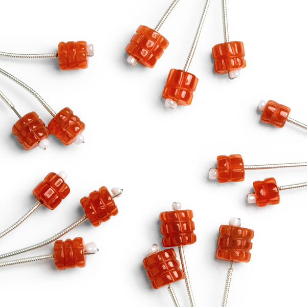 6-8mm Carnelian Carved Tube Focals 3 Beads