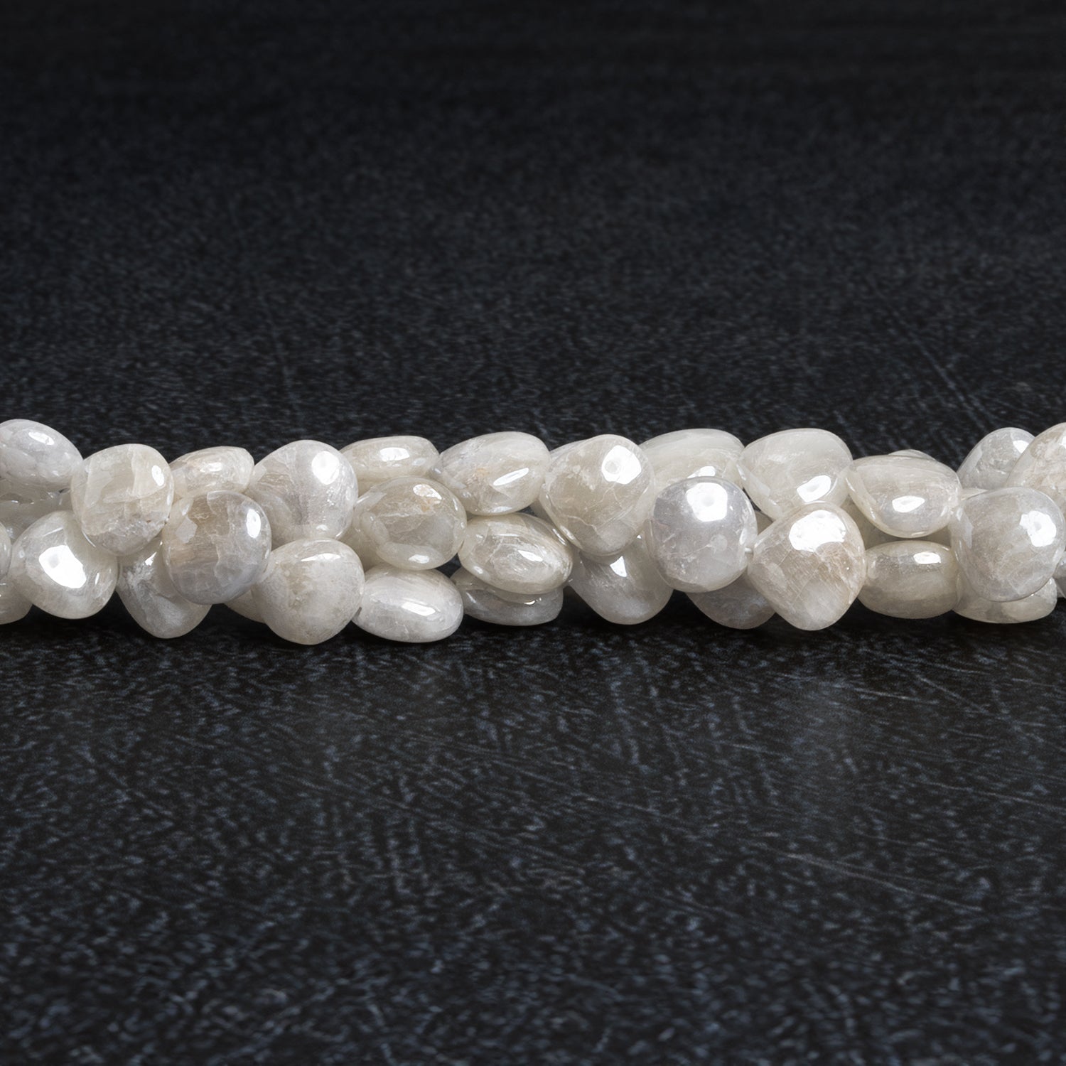 6 - 8mm Mystic White Sapphire Plain Hearts 16 inch 55 beads - The Bead Traders