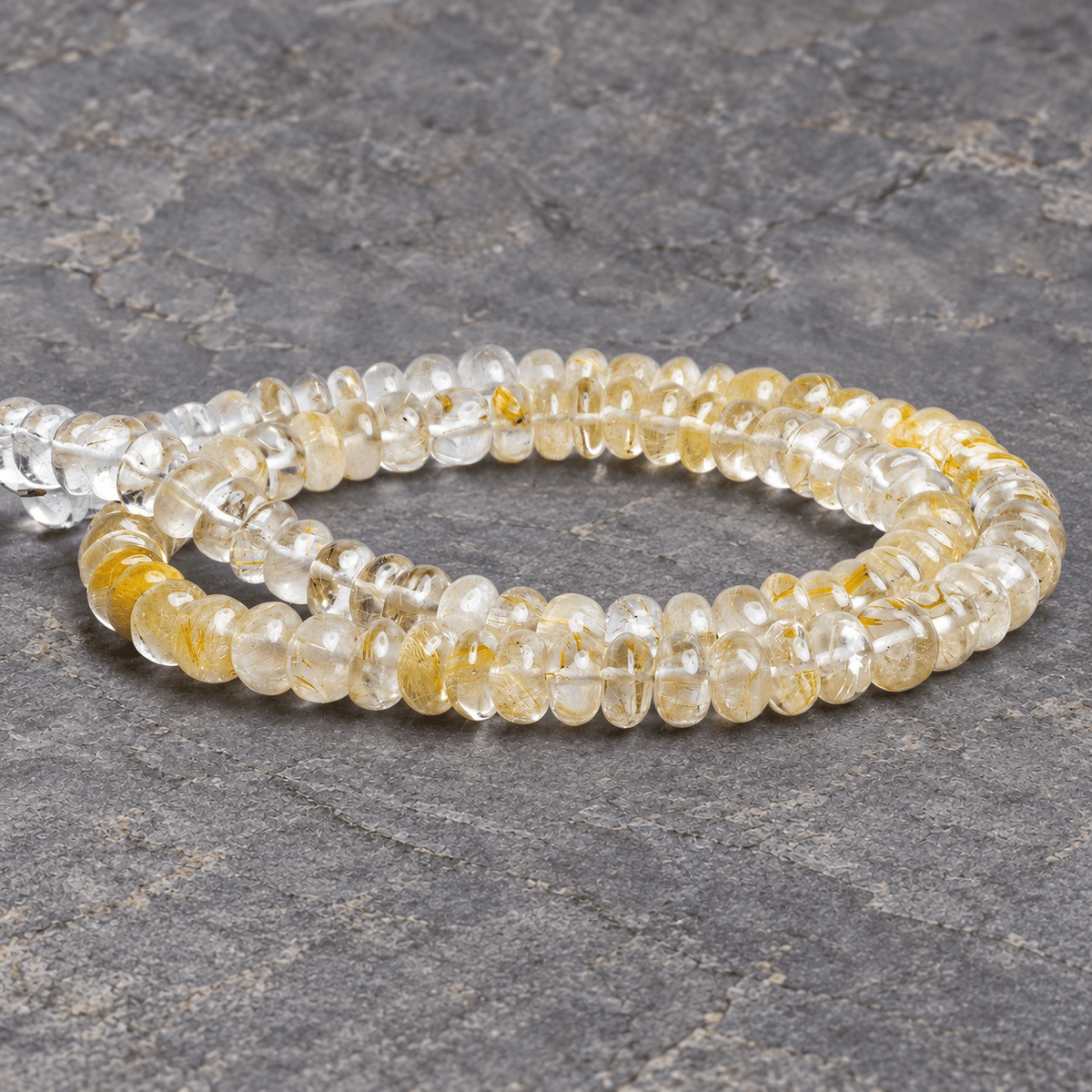 6-8mm Rutilated Quartz Plain Rondelles 16 inch 90 beads - The Bead Traders