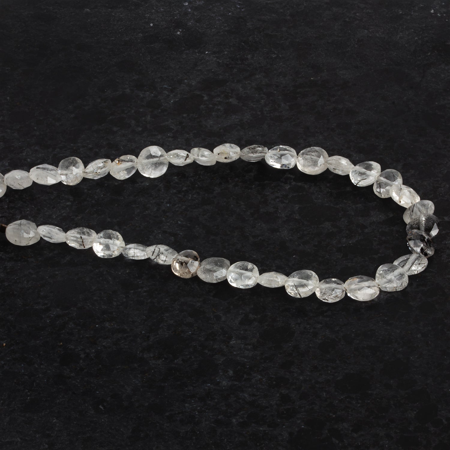 6 - 8mm Tourmalinated Quartz Faceted Coins 8 inch 27 beads - The Bead Traders