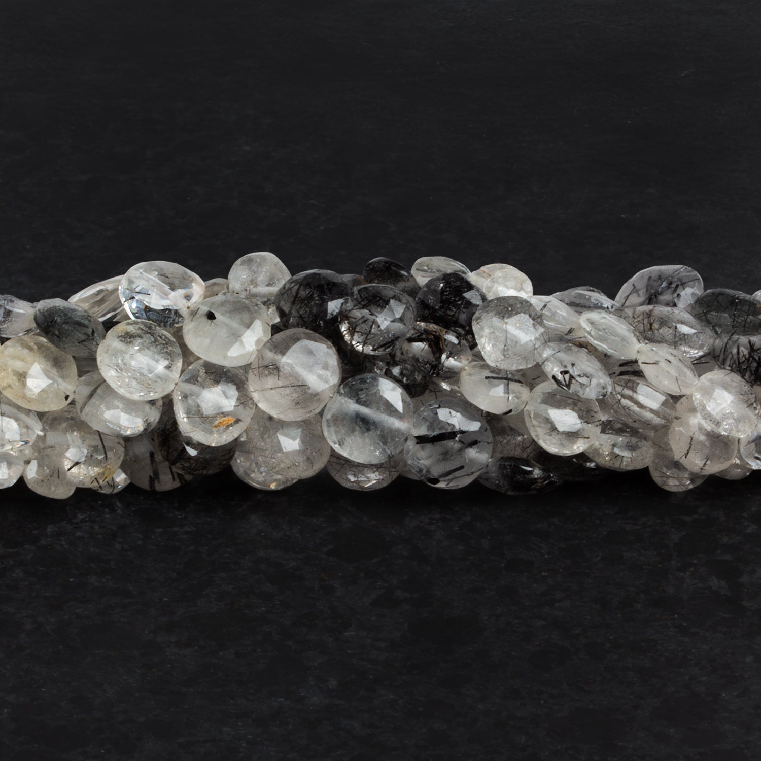 6 - 8mm Tourmalinated Quartz Faceted Coins 8 inch 27 beads - The Bead Traders