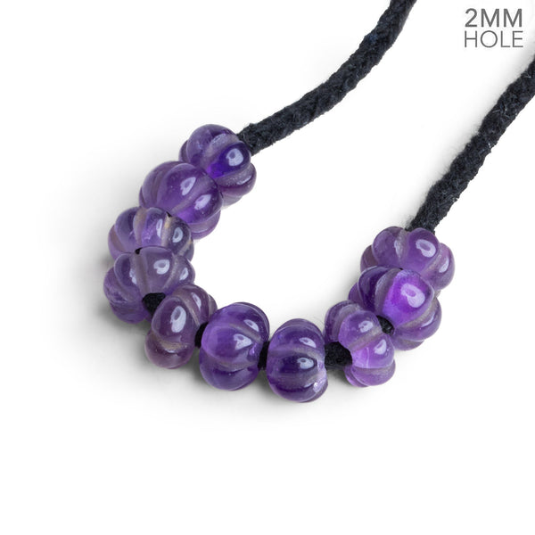 6-9mm Amethyst Carved Melon 2mm Large Hole 10 Beads