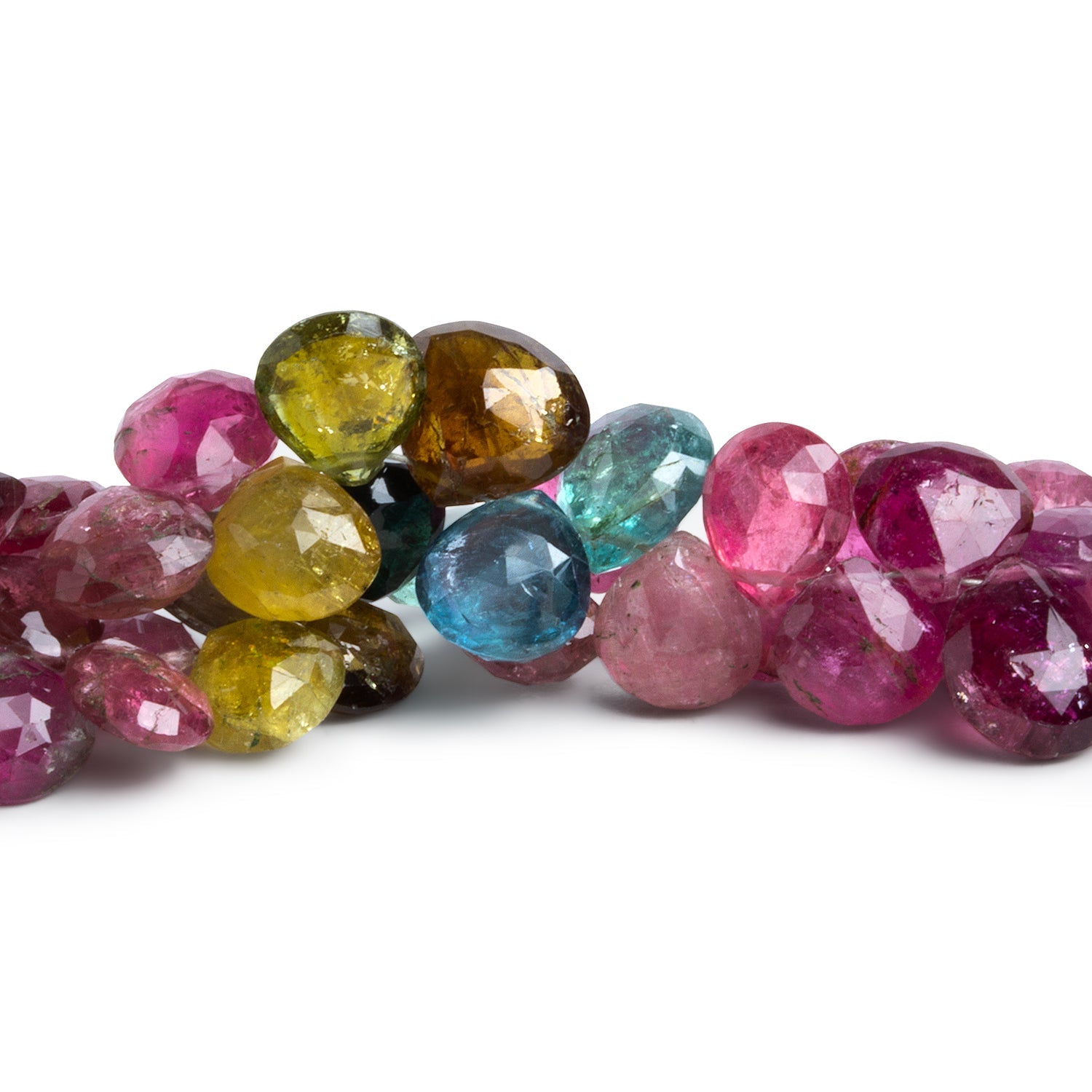 6-9mm Multicolor Tourmaline Faceted Hearts 7 inch 45 beads - The Bead Traders