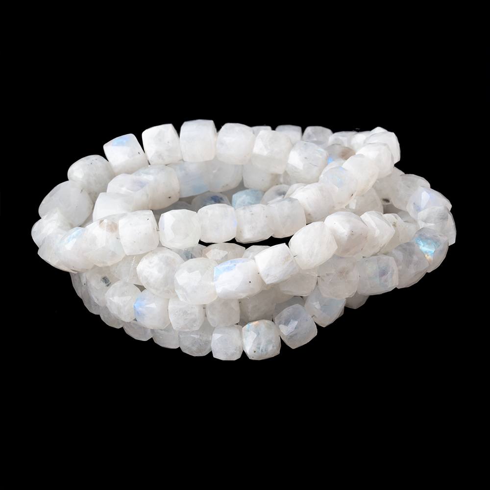 6.5 - 10mm Rainbow Moonstone faceted cubes 16 inch 49 beads - The Bead Traders