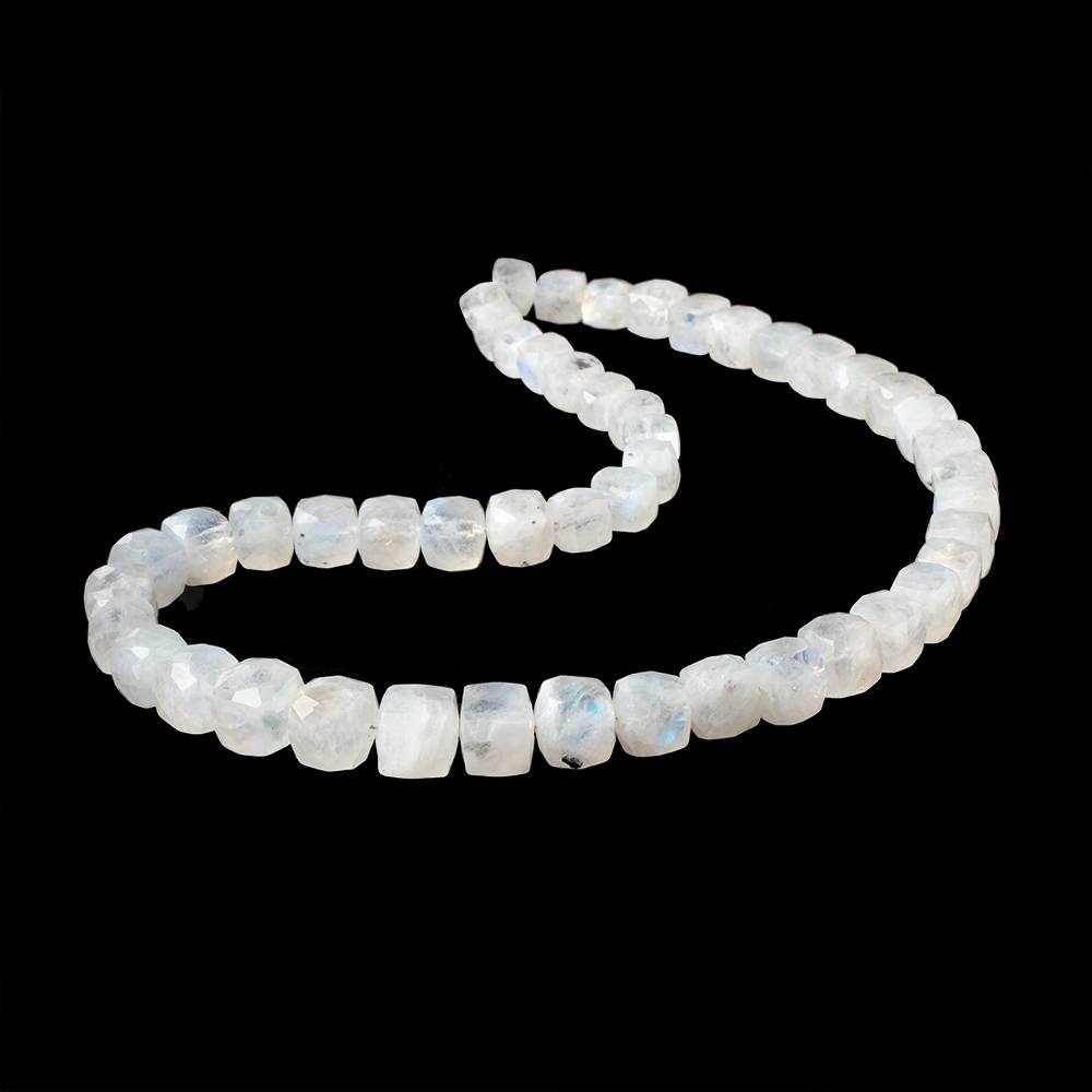 6.5 - 10mm Rainbow Moonstone faceted cubes 16 inch 49 beads - The Bead Traders