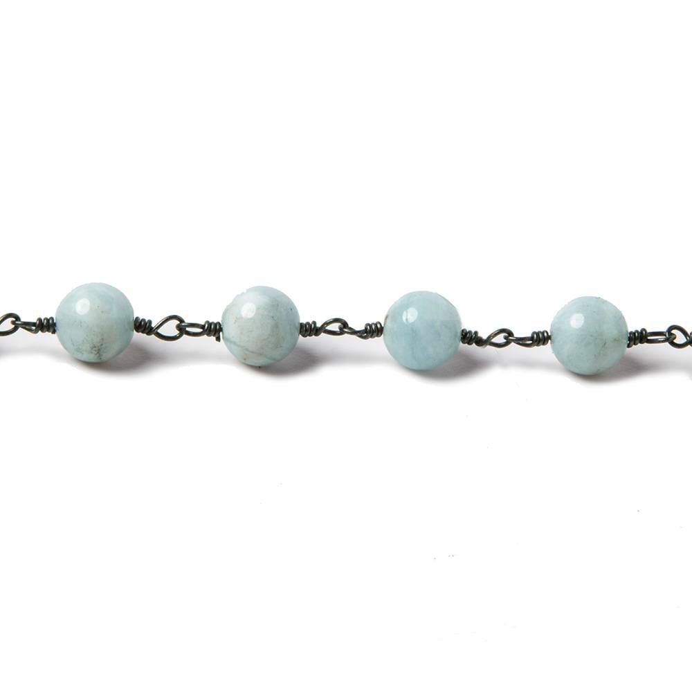 6.5mm Milky Aquamarine plain round Black Gold Chain 24 beads - The Bead Traders