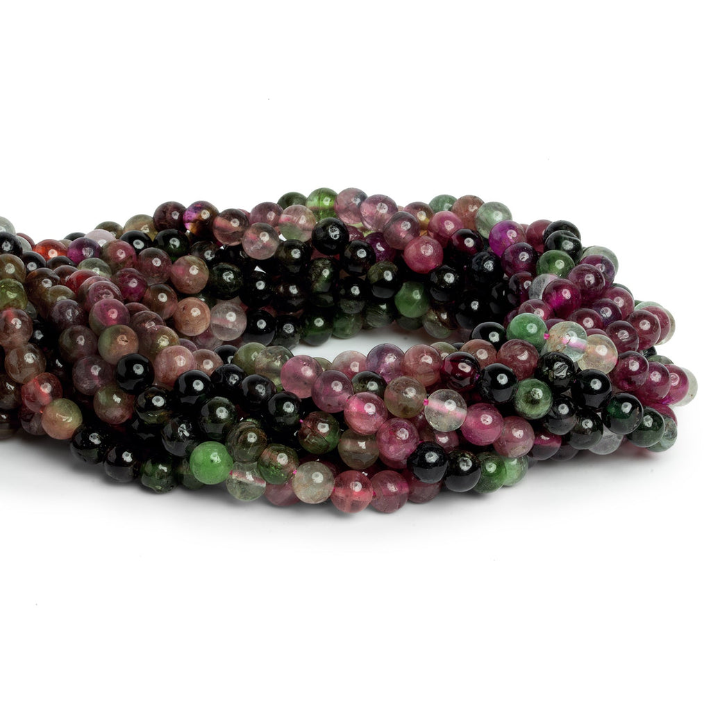 6.5mm Multicolor Tourmaline Plain Rounds 1mm Large Hole 14 inch 58 beads - The Bead Traders