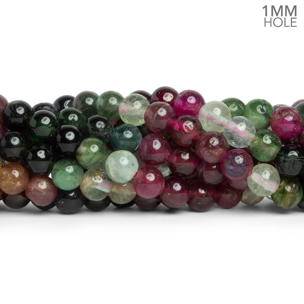 6.5mm Multicolor Tourmaline Plain Rounds 1mm Large Hole 14 inch 58 beads - The Bead Traders