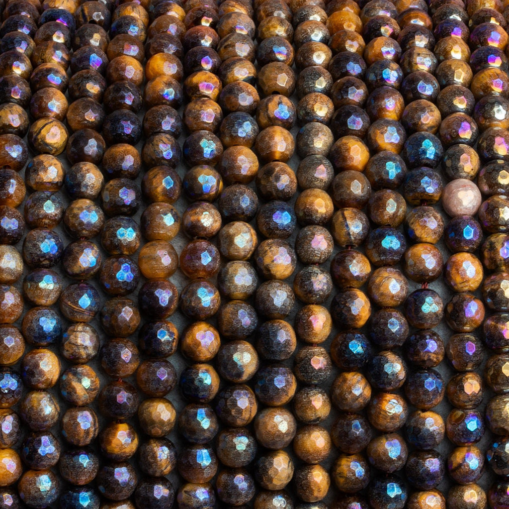 6.5mm Mystic Tiger's Eye Faceted Rounds 15 inch 60 beads - The Bead Traders