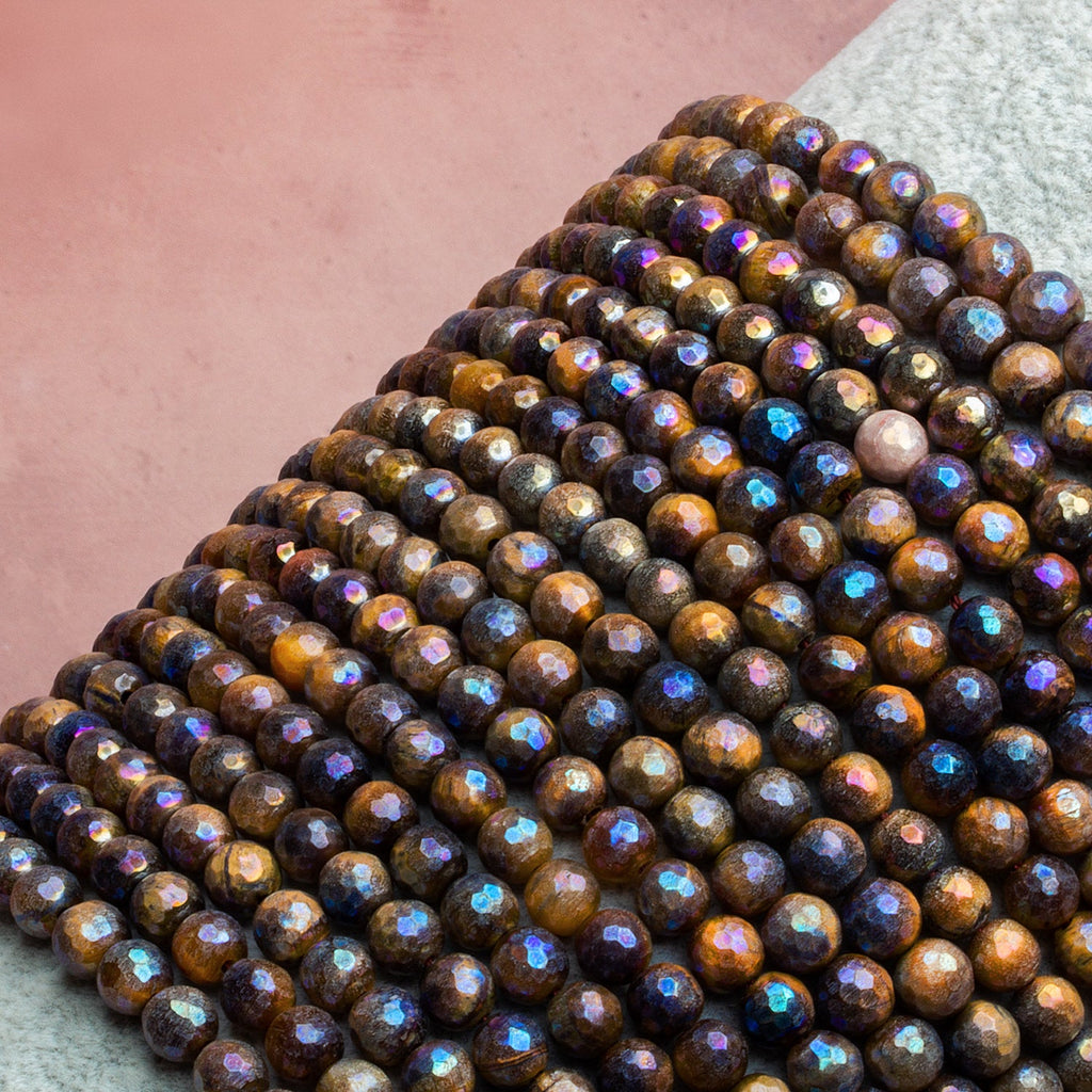 6.5mm Mystic Tiger's Eye Faceted Rounds 15 inch 60 beads - The Bead Traders