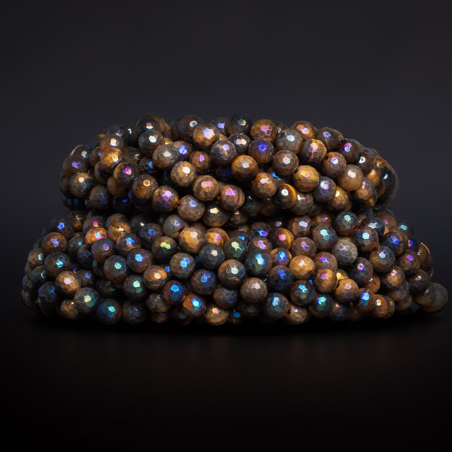 6.5mm Mystic Tiger's Eye Faceted Rounds 15 inch 60 beads - The Bead Traders