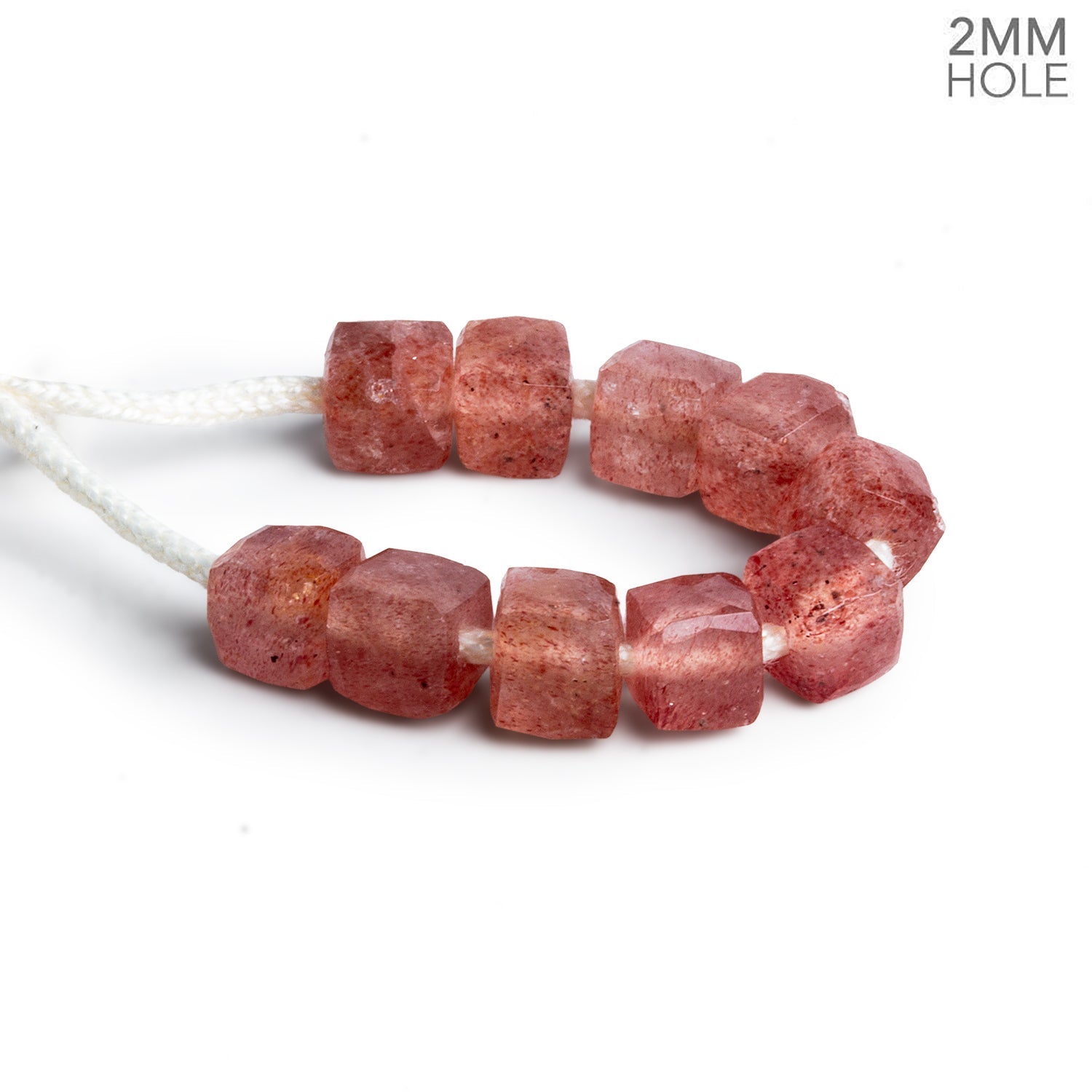 6.5mm Strawberry Quartz 2mm Large Hole Faceted Cubes 10 beads - The Bead Traders