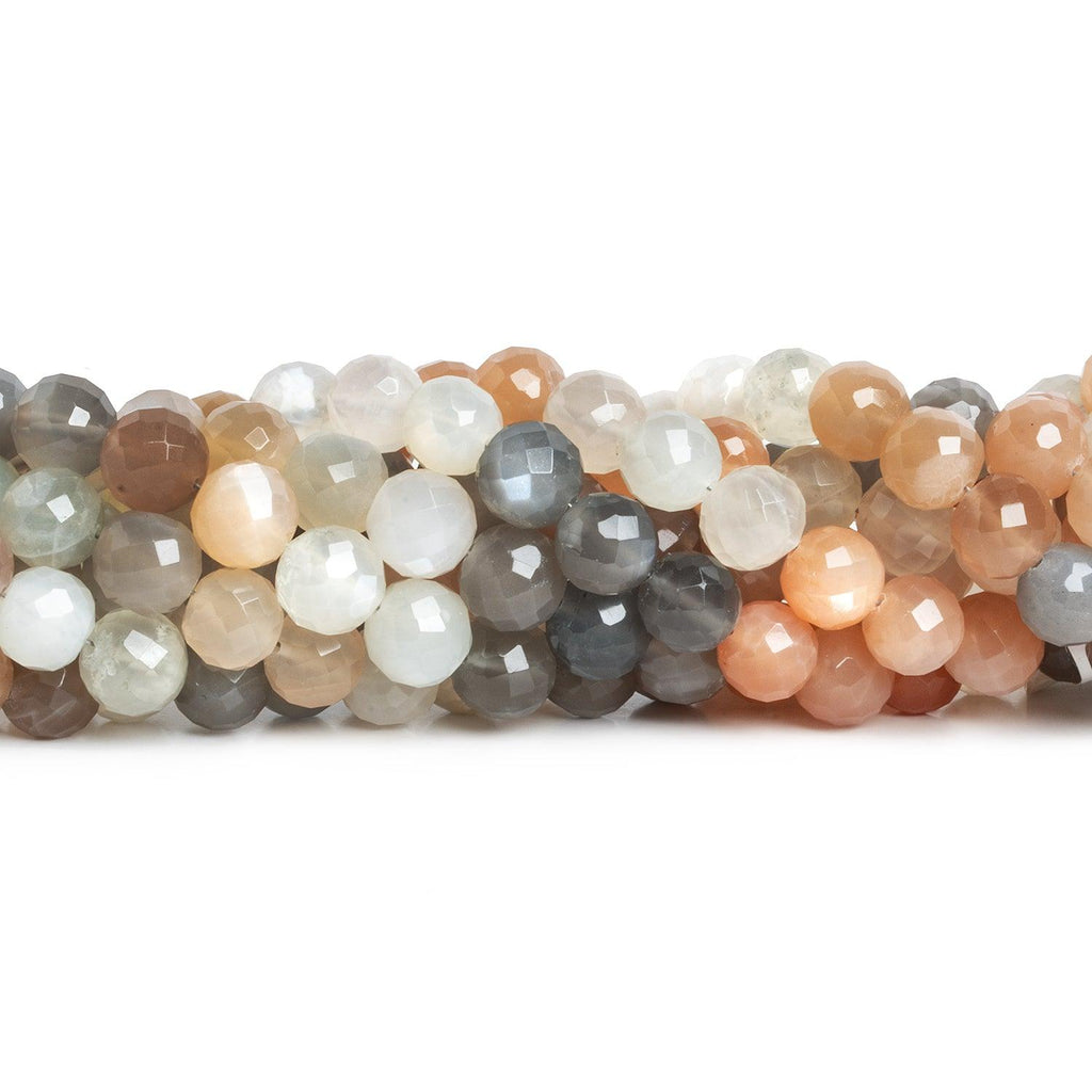 7mm Multi Color Moonstone Faceted Round Beads 9 inch 33 pieces - The Bead Traders