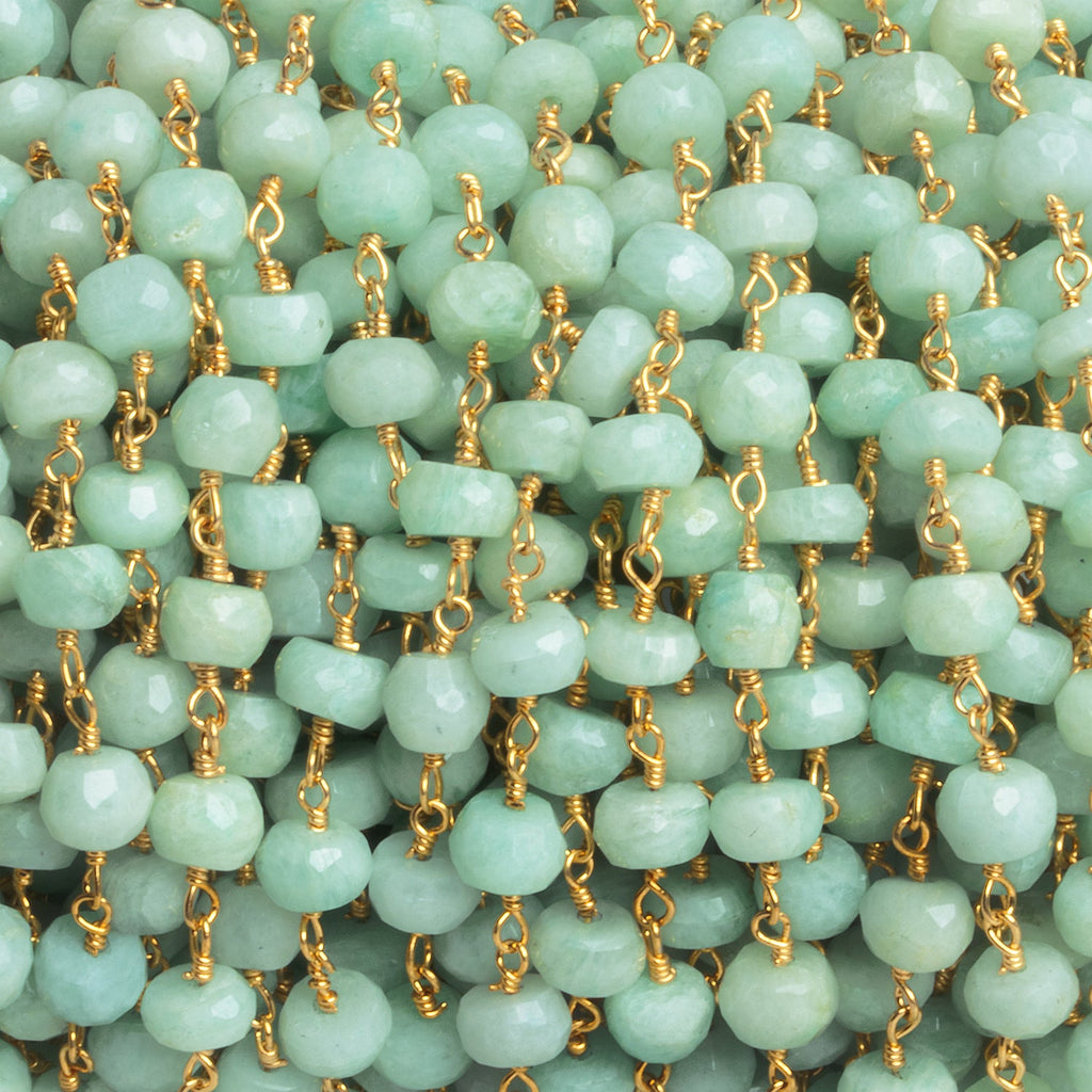 6mm Amazonite Faceted Rondelle Gold Chain 29 beads - The Bead Traders